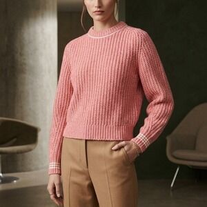 Rag & Bone Cheryl Crew Pink Multi Merino Wool Knit Sweater Striped Cuffs Size S